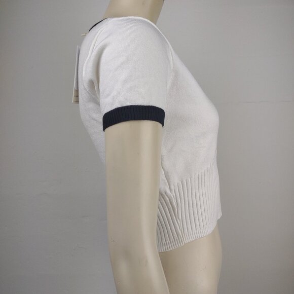 NWT Commense white black V-Neck short sleeve cropped cardigan bolero Small - Picture 3 of 8